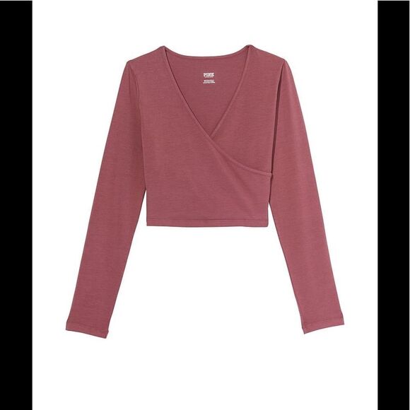 Victoria Secret criss cross front long sleeve knit top Size M Heather LtGrey Nwt - Picture 2 of 5